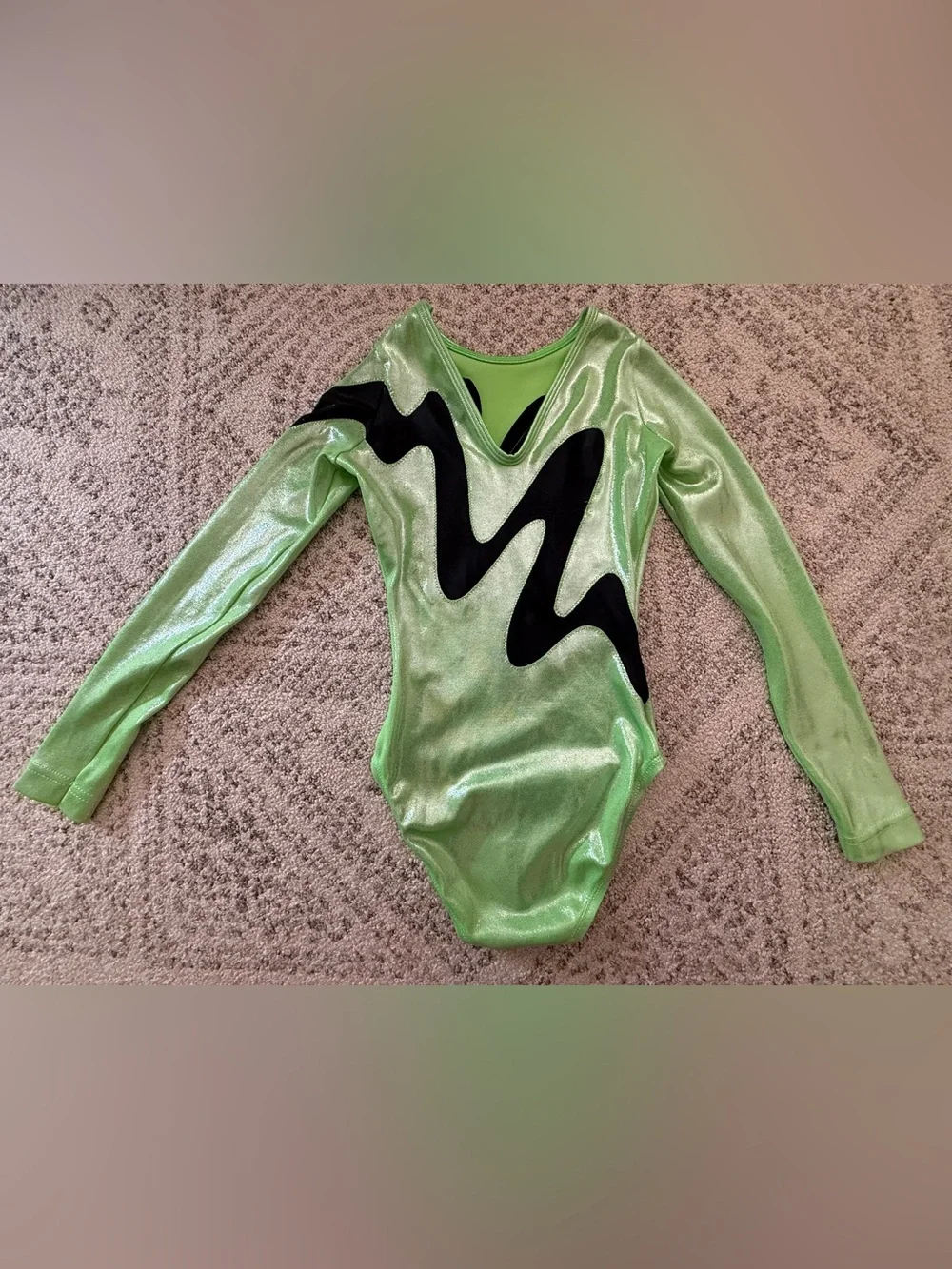 Alpha Factor Gymnastics Leotard Metallic Green/Black Sz Child Large